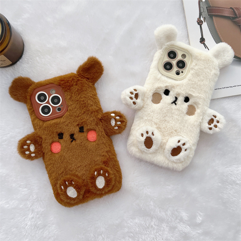 Phone Cases Iphone 17 Pro Max - Korean 3D Cartoon Bear Fluffy Plush