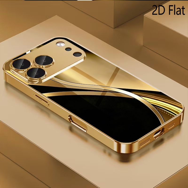 Phone Cases With Camera Cover - black gold print Patterned tempered glass