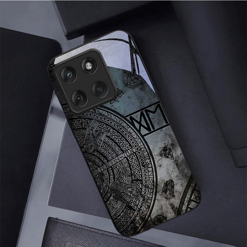 Phone Cases For Motorola - Ancient Norse Codex Black Glass Phone